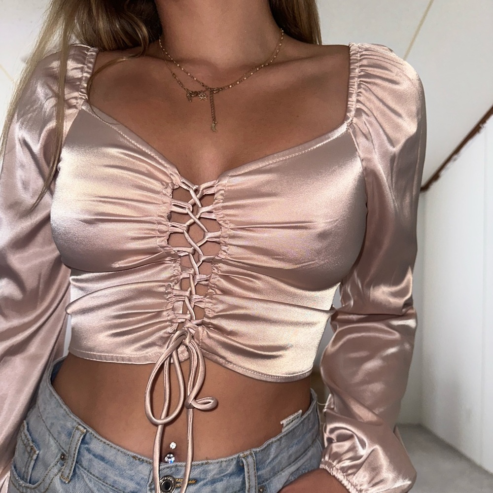 Satin lace crop top
